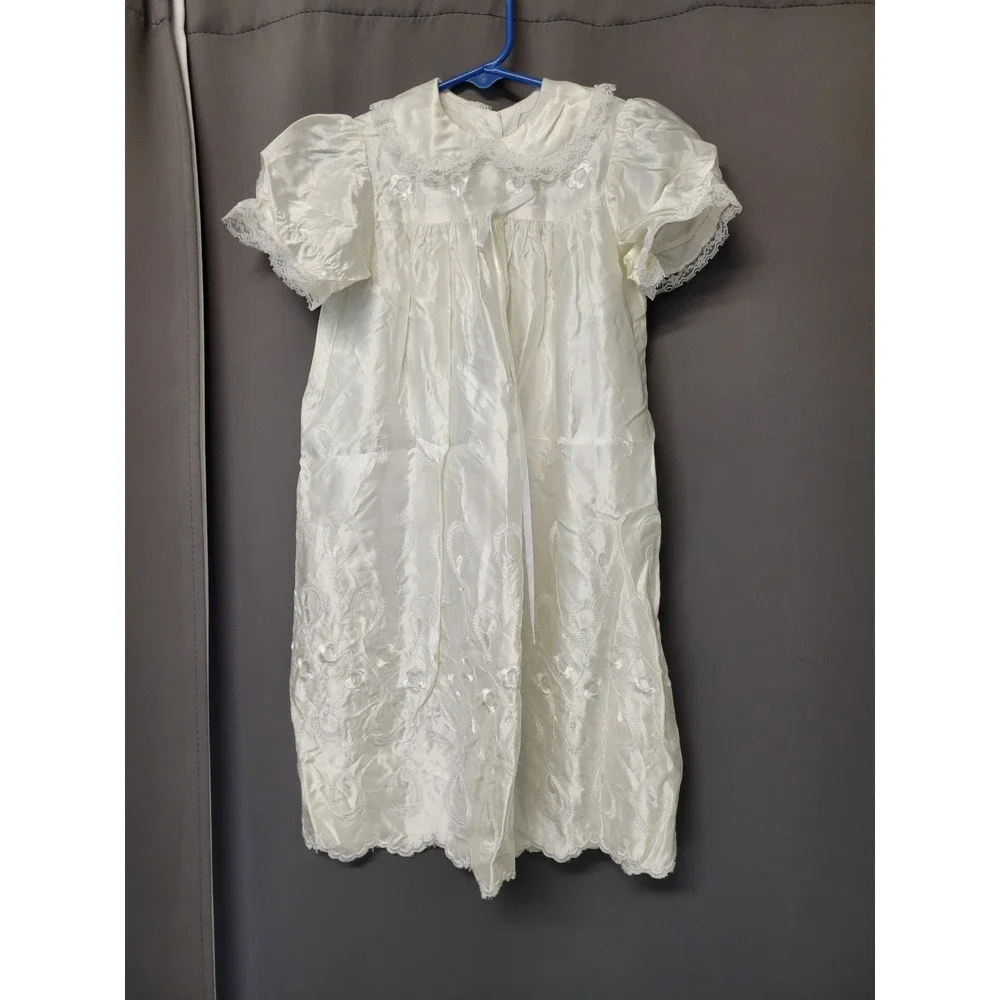 Madonna Christening Gown Ivory Lace Embroidered Bonnet‎ Set Size Large 16-26 lbs